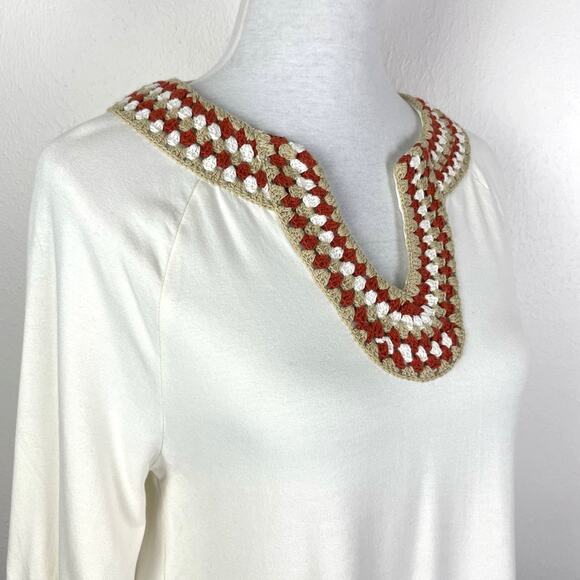 Soft Surroundings | NWT Sarita Top Cream Soft Knit Crochet Neckline 3/4 Sleeve - Picture 5 of 11